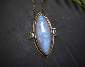 Moonstone Crescent Moon Pendant - Handmade Necklace