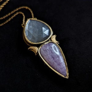 Celestial Moonstone and Kunzite Pendant - Handmade