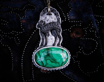 Always Lucky - Malachite Black Cat Pendant
