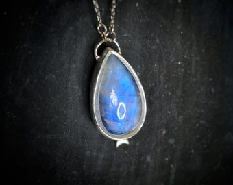 Blue Flash Moonstone Pendant - Handmade Celestial Necklace