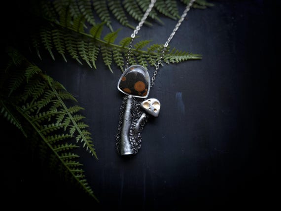 Peanut Obsidian Mushroom Necklace - Handmade