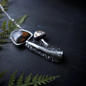 mushroom peanut obsidian shaggy mush mushie mycology fungi nature mycologist jewelry necklace pendant handmade handcrafted sculpted clay woman owned