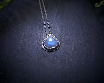 Blue Flash Rainbow Moonstone Pendant - Handmade Necklace