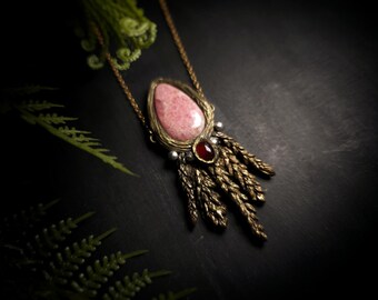 Rhodochrosite Pendant - Persephone Collection - Handmade Necklace with Garnet