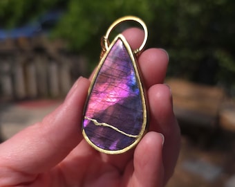 Purple Labradorite Kintsugi Pendant - Handmade Necklace