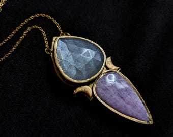 Celestial Moonstone and Kunzite Pendant - Handmade