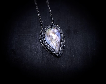 Silver and Purple Labradorite Pendant - Handmade Necklace