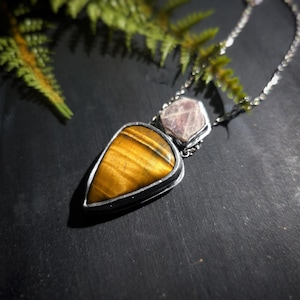 Tiger Eye and Ruby Corundum Pendant - Handmade Necklace - Record Keeper