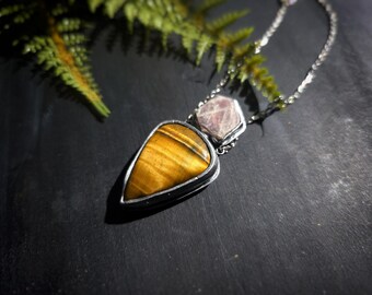 Tiger Eye and Ruby Corundum Pendant - Handmade Necklace - Record Keeper