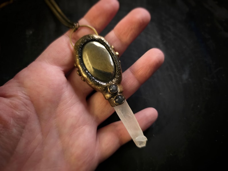 pyrite quartz point milky white rose quartz unique gold fool's gold witchy abundance money love amplification lovely
unusual gift for her gothic alt