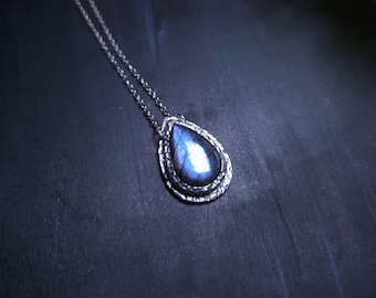 Blue with Purple Labradorite Pendant - Handmade Necklace