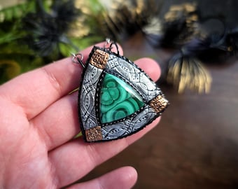 Malachite Shield Pendant - Dark Star Collection - Handmade Necklace