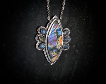 Rainbow Labradorite and Moonstone Necklace - Handmade Pendant