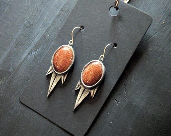 Goldstone Starburst Dangle Earrings - Handmade Jewelry