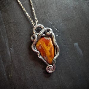 roots noreena jasper pendant celtic druid forest witch necklace jewelry red orange fall magic unique ecclectic eccentric spiral nature natural