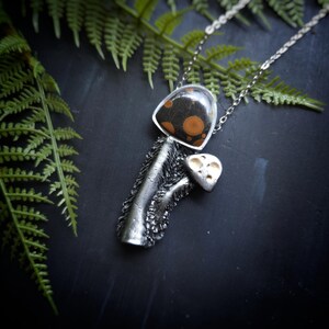mushroom peanut obsidian shaggy mush mushie mycology fungi nature mycologist jewelry necklace pendant handmade handcrafted sculpted clay woman owned
