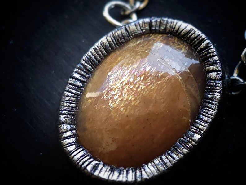 rainbow confetti meteor shower lattice sunstone orange high quality top silver texture small necklace pendant handmade crystal jewelry handcrafted woman owned sparkly sparkle girl delicate dainty gift for her gorgeous golden