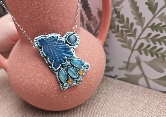Flowers In Bloom - Chalcedony and Moonstone Necklace - Handmade Pendant