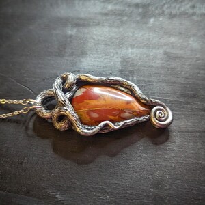 roots noreena jasper pendant celtic druid forest witch necklace jewelry red orange fall magic unique ecclectic eccentric spiral nature natural