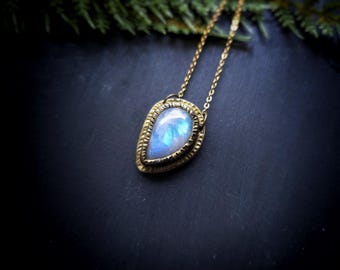 Blue Flash Rainbow Moonstone Pendant - Handmade Necklace