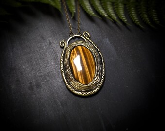 Tiger's Eye Pendant - "The Harpist" - Handmade Necklace
