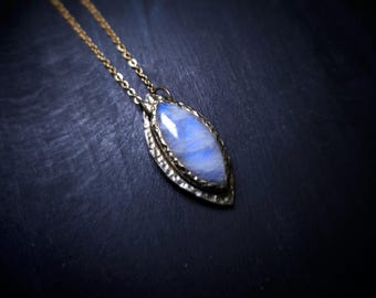 Blue Flash Rainbow Moonstone Pendant - Handmade Necklace