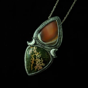 Botswana Agate & Ocean Jasper Lunar Pendant - Handmade Polymer Clay Necklace