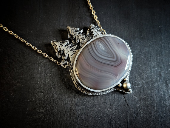 Fox in the Forest Botswana Agate Handmade Necklace - Gemstone Pendant - Forestcore - Winter
