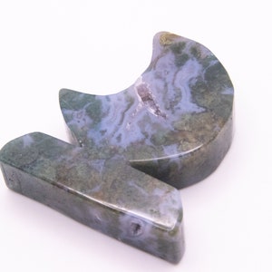 Moss Agate Moon - Freestanding Moon Carving - Druzy