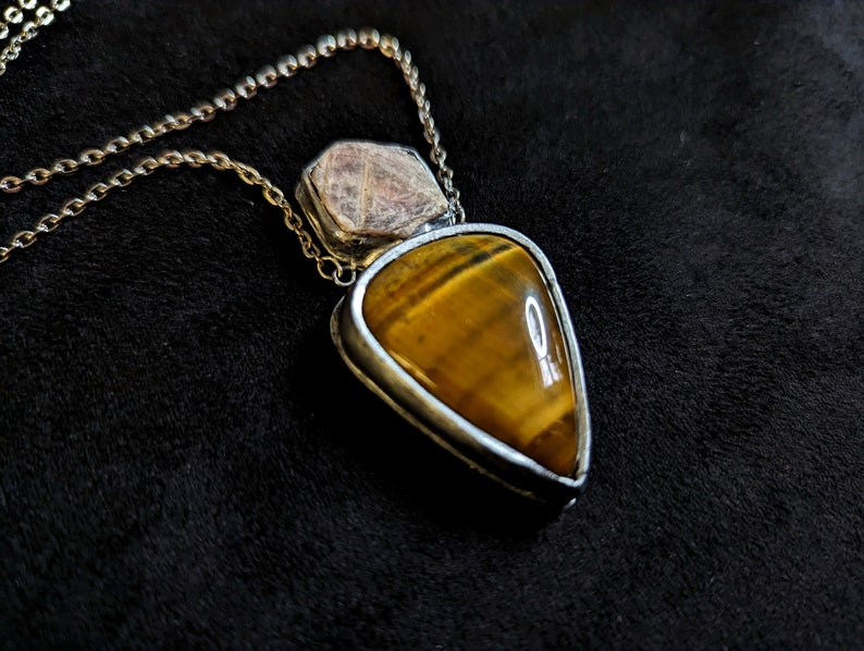 record keeper corundum ruby tiger eye tigers eye necklace pendant silver jewelry talisman grounding strength handmade