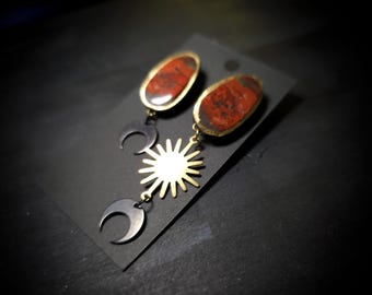Tabu Jasper Mismatched Earrings - Persephone Collection - Handmade Sun and Moon Earrings - Celestial Jewelry