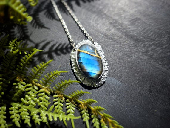 Labradorite Kintsugi Pendant - Handmade Necklace