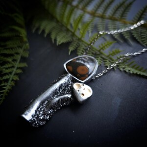 mushroom peanut obsidian shaggy mush mushie mycology fungi nature mycologist jewelry necklace pendant handmade handcrafted sculpted clay woman owned