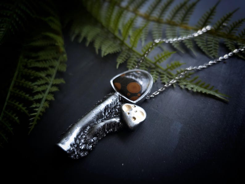 mushroom peanut obsidian shaggy mush mushie mycology fungi nature mycologist jewelry necklace pendant handmade handcrafted sculpted clay woman owned