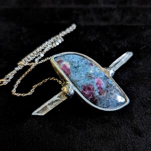 kyanite ruby quartz x pendant jewelry necklace unique gift for her for him druid magic witchy witch boho healing crystal gemstone wand talisman