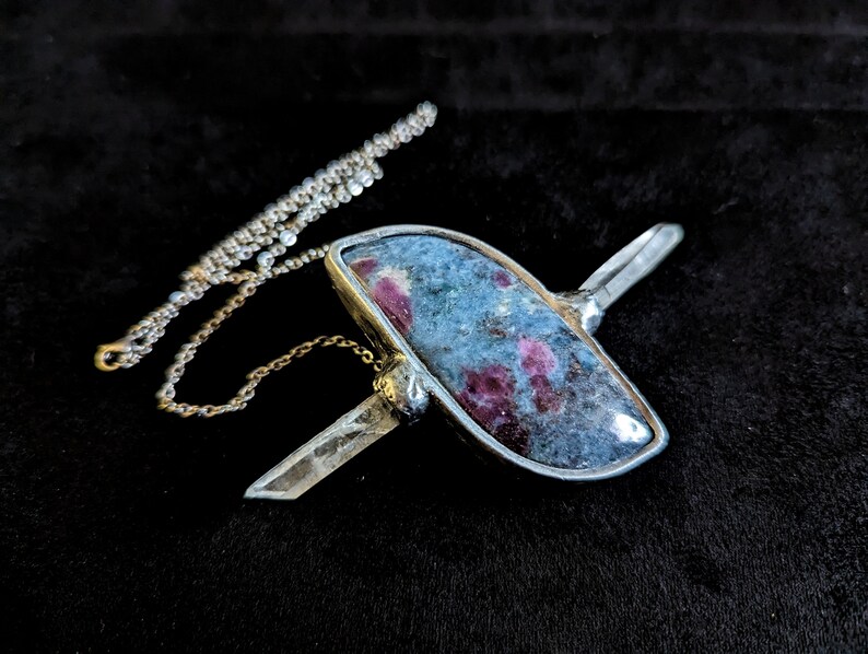 kyanite ruby quartz x pendant jewelry necklace unique gift for her for him druid magic witchy witch boho healing crystal gemstone wand talisman