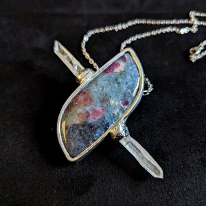 kyanite ruby quartz x pendant jewelry necklace unique gift for her for him druid magic witchy witch boho healing crystal gemstone wand talisman