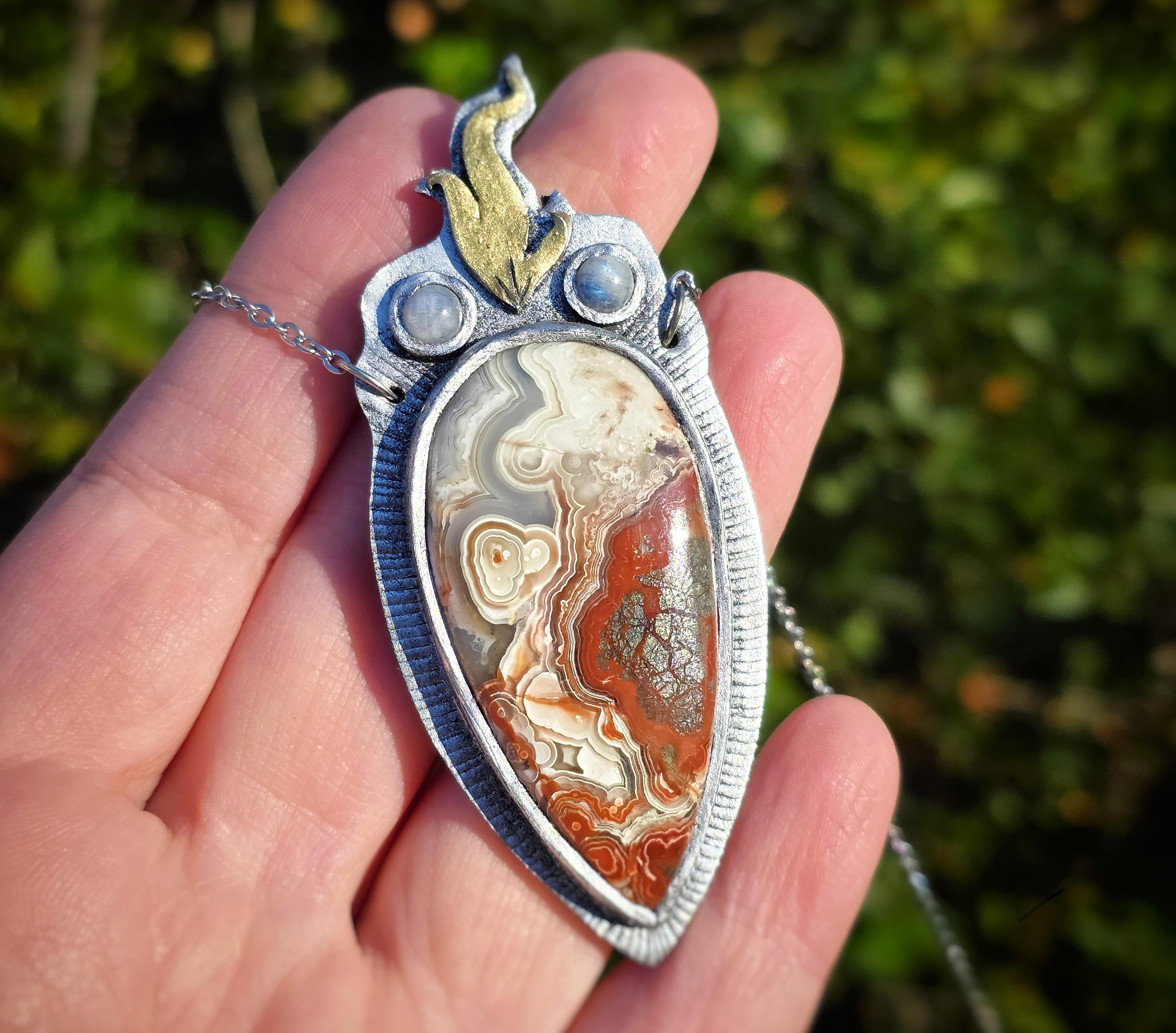 Sacred Flame - Crazy Lace Agate Pendant - Handmade Necklace - Etsy
