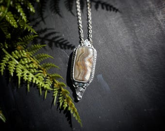 Mexican Crazy Lace Agate Pendant - Handmade Polymer Clay Necklace