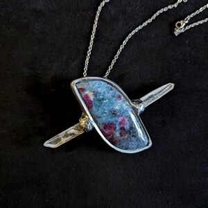 kyanite ruby quartz x pendant jewelry necklace unique gift for her for him druid magic witchy witch boho healing crystal gemstone wand talisman