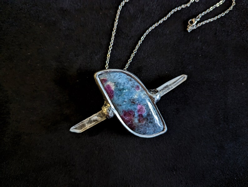 kyanite ruby quartz x pendant jewelry necklace unique gift for her for him druid magic witchy witch boho healing crystal gemstone wand talisman