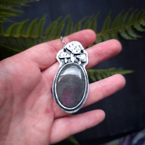 Purple Labradorite Mushroom Pendant - Handmade Necklace