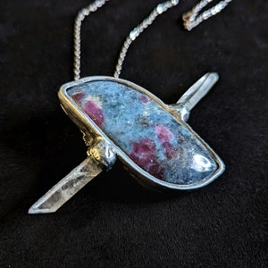 kyanite ruby quartz x pendant jewelry necklace unique gift for her for him druid magic witchy witch boho healing crystal gemstone wand talisman
