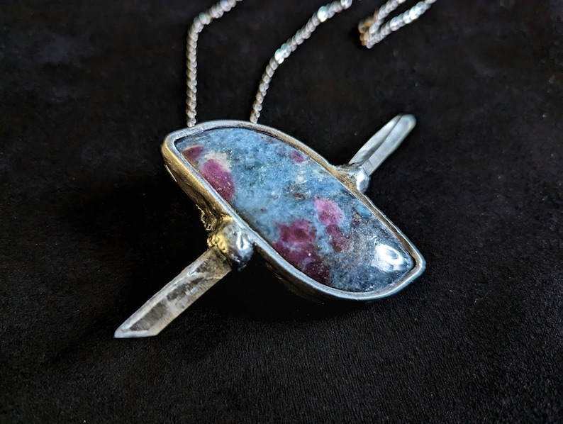 kyanite ruby quartz x pendant jewelry necklace unique gift for her for him druid magic witchy witch boho healing crystal gemstone wand talisman