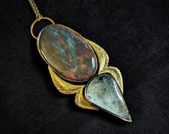 Bloodstone & Prehnite Pendant - Egyptian Revival