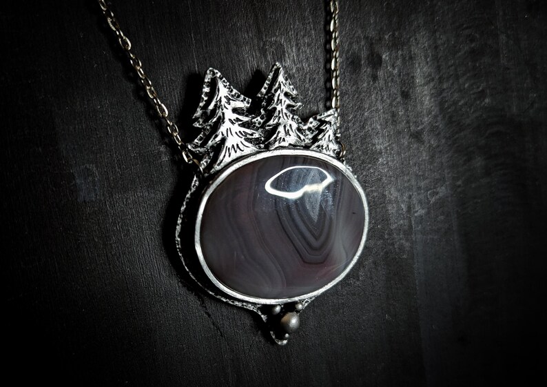 Fox in the Forest Botswana Agate Handmade Necklace - Gemstone Pendant - Forestcore - Winter immagine 4