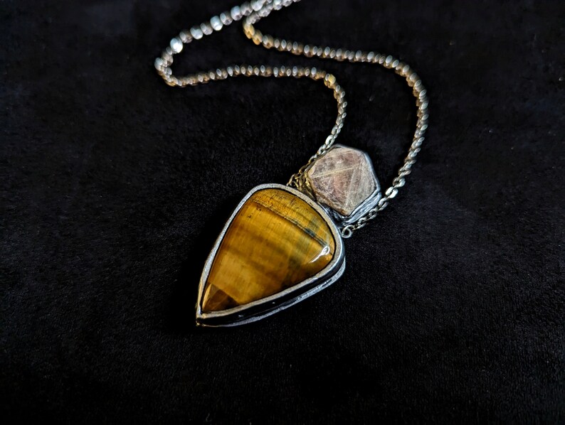record keeper corundum ruby tiger eye tigers eye necklace pendant silver jewelry talisman grounding strength handmade