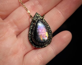 Rainbow Purple Labradorite Pendant - Handmade Necklace