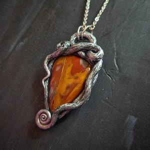 roots noreena jasper pendant celtic druid forest witch necklace jewelry red orange fall magic unique ecclectic eccentric spiral nature natural