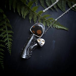 mushroom peanut obsidian shaggy mush mushie mycology fungi nature mycologist jewelry necklace pendant handmade handcrafted sculpted clay woman owned